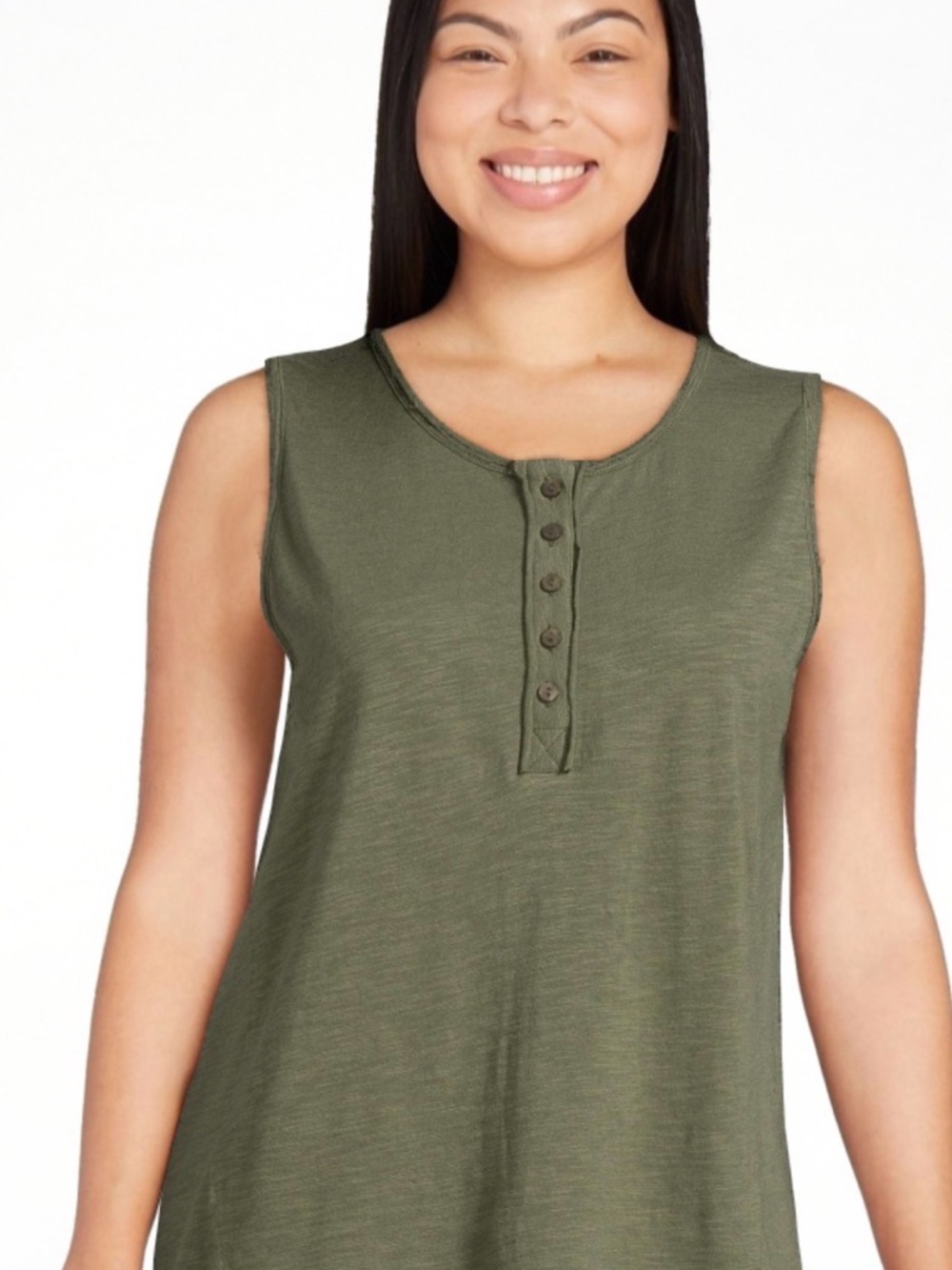 Time and Tru Olive Green Sleeveless Henley Tank